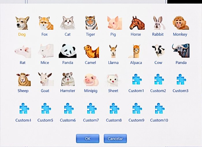 Tela de seleção de espécies do software veterinário